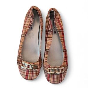 Plaid Ballet Flats with Gold Accent